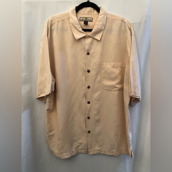 Tommy Bahama 100% Silk Light Orange Palm Tree Textured Hawaiian Shirt XL - Picture 1 of 16